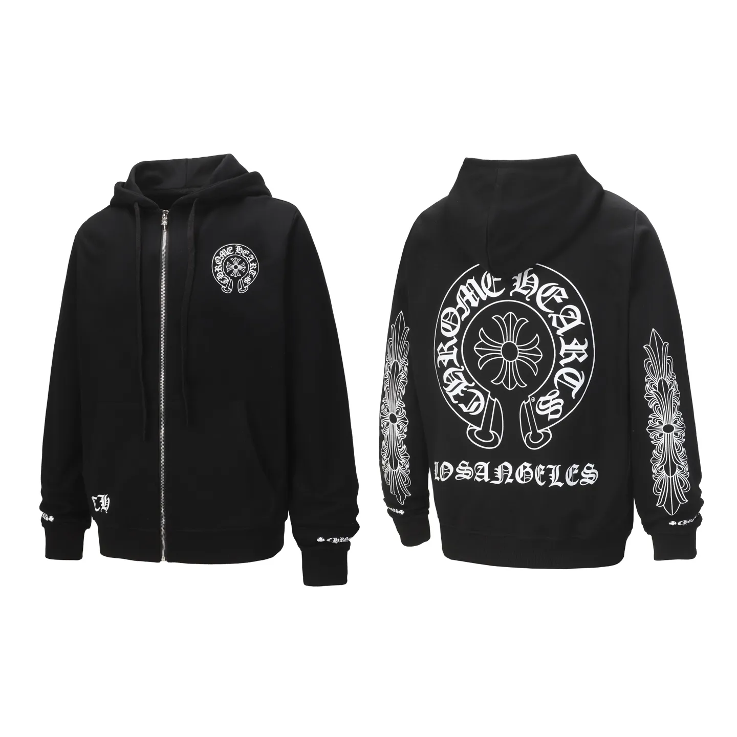 P240 Cross-border running quantity model, please do not place an order if you pursue quality - Chrome Hearts/Chrome Hearts 23ss scroll horseshoe print zipper sweatshirt cardigan jacket - High weight, high density and high quality. The wool is soft, delicate and skin-friendly. It feels soft and silky. It has excellent warmth and skin-friendly properties. - Custom-woven and dyed, no color difference. No matter the fabric or workmanship details, it beats the ordinary version on the market. - Hardware zipper accessories are all customized, full of details - Color: black - Size: S M L XL